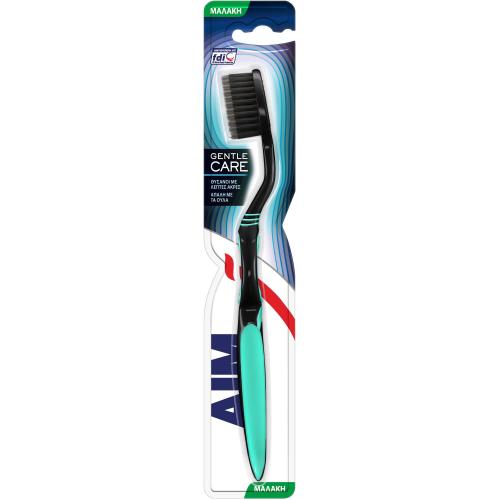 Aim Gentle Care Toothbrush Soft Μαλακή Οδοντόβουρτσα με Θύσανους με Λεπτές Άκρες για Βαθύ Καθαρισμό & Λεύκανση Απαλή με τα Ούλα 1 Τεμάχιο - Τιρκουάζ / Μαύρο